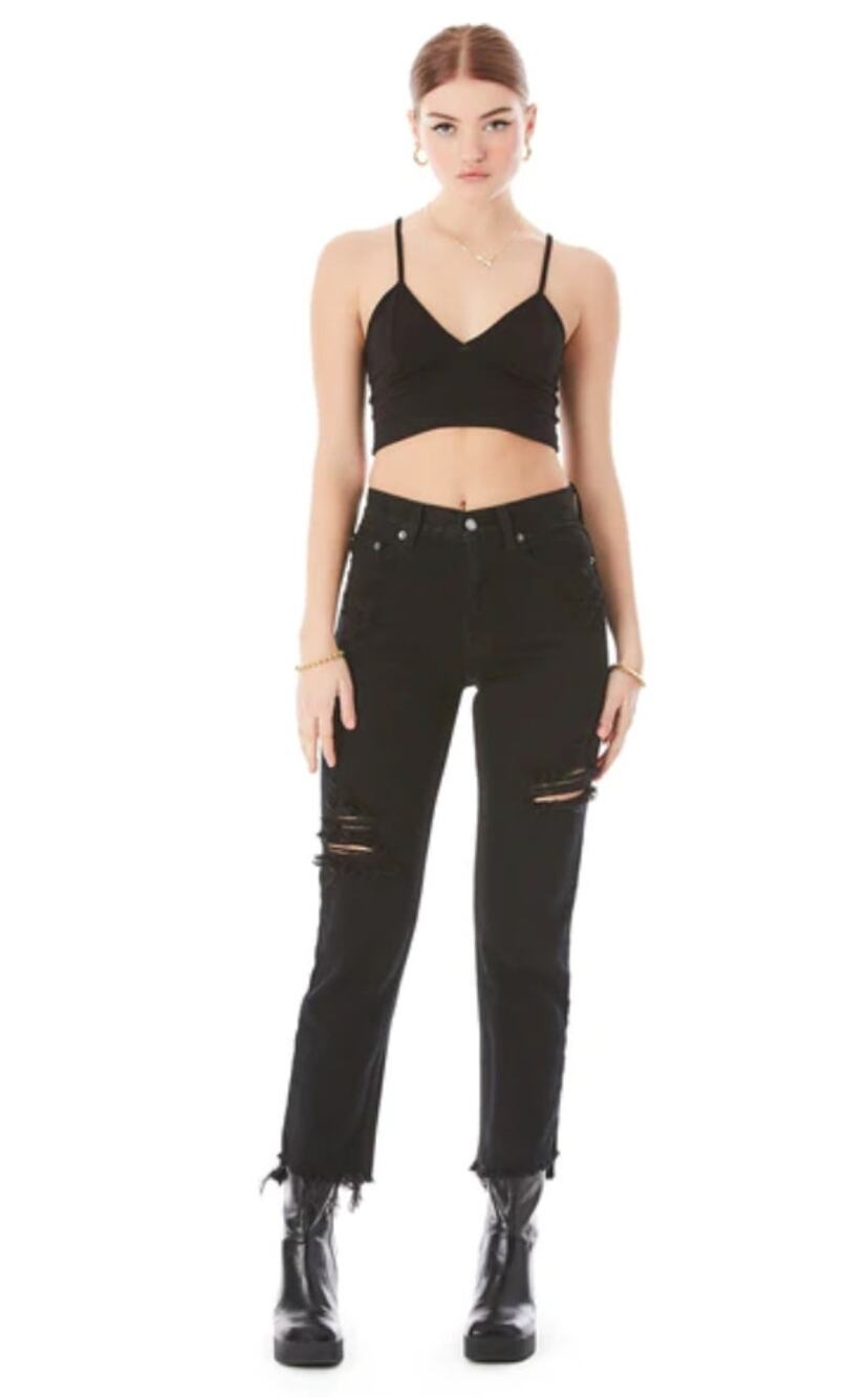 CARMAR Emelia Black Jeans 100% Cotton Relaxed Fit Distressed Straight Leg 25
